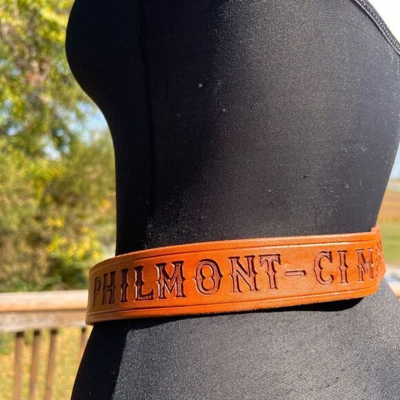 Philmont Cimarron N. M. Tooled Western Style Belt Brass Belt Buckle Size 34 - Picture 3 of 10